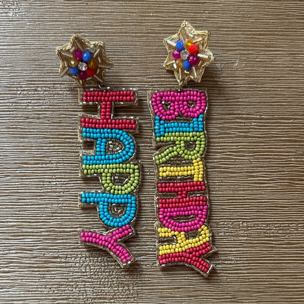 Colorful Beaded Happy Birthday Earrings